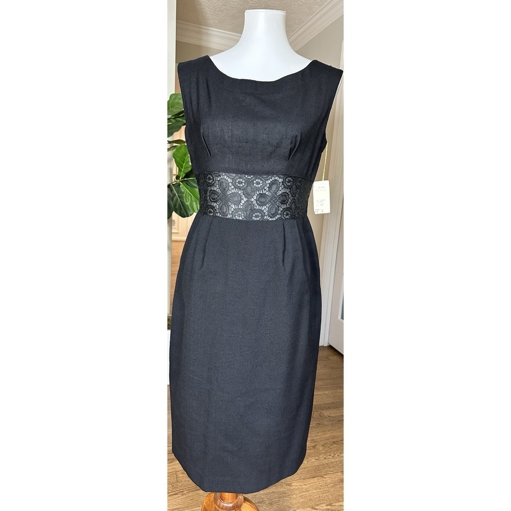 NWT Howard Wolf Black Sheath Dress Sz 8 Lace Waist Vintage Made USA Elegant